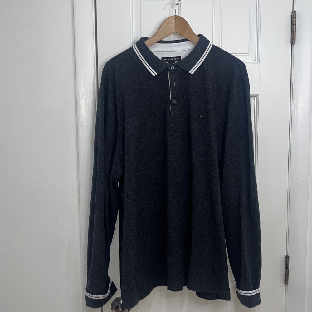 Michael Kors Men's Charcoal Gray Long Sleeve Greenwich Polo XXL